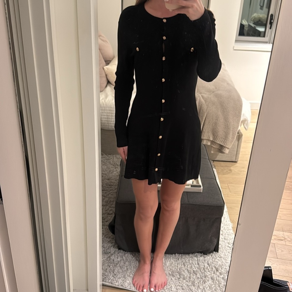 Black Button Up Long Sleeve Dress - New